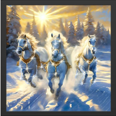 Картина ЗИМНЯЯ ТРОЙКА (кристаллы Swarovski) 50*50см