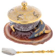 Икорница на агате из КОЛЛЕКЦИИ РОСКОШИ осетр (12см)